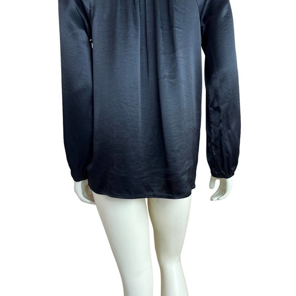 Johnny Was Calme Peasant Blouse XS Black Satin Tassel Split Neck Long Sleeve - Picture 8 of 13